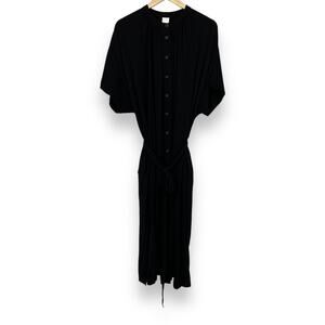 H&M Short Sleeve Belted Knee Length Button Down Dress Women’s XL Black Casual